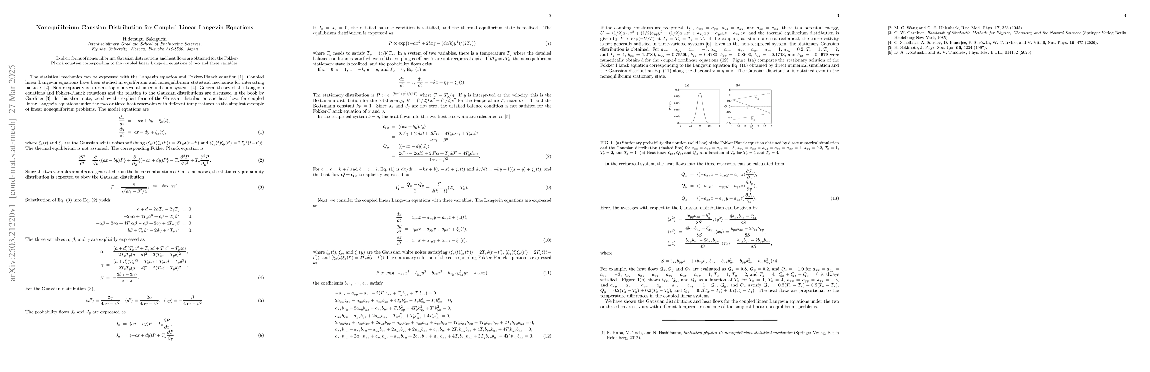 Thumbnail for Nonequilibrium Gaussian Distribution for Coupled Linear Langevin
  Equations