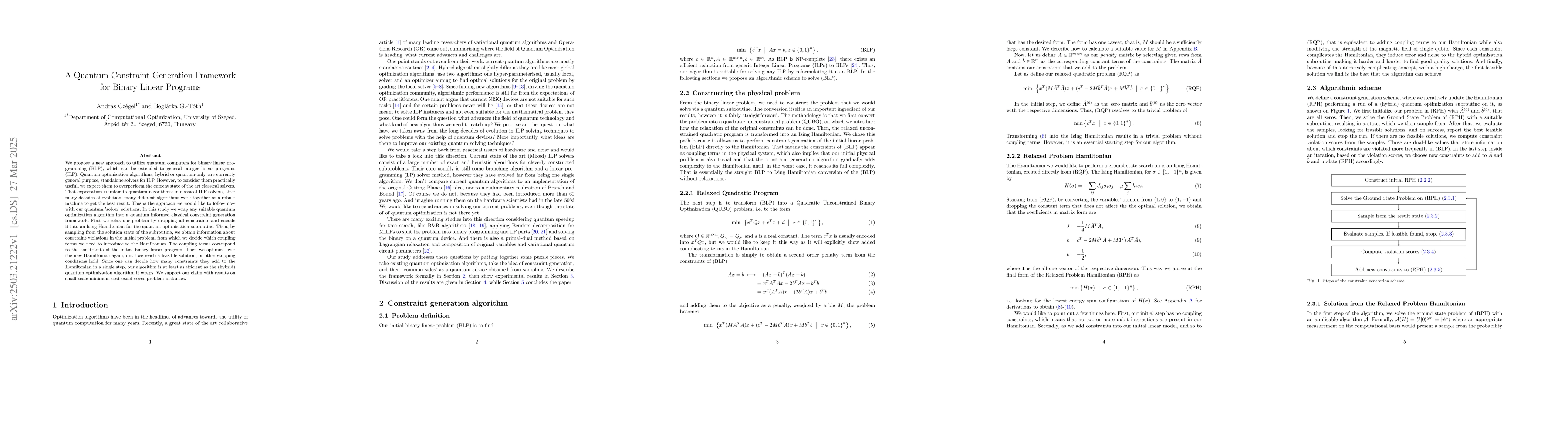 Thumbnail for A Quantum Constraint Generation Framework for Binary Linear Programs