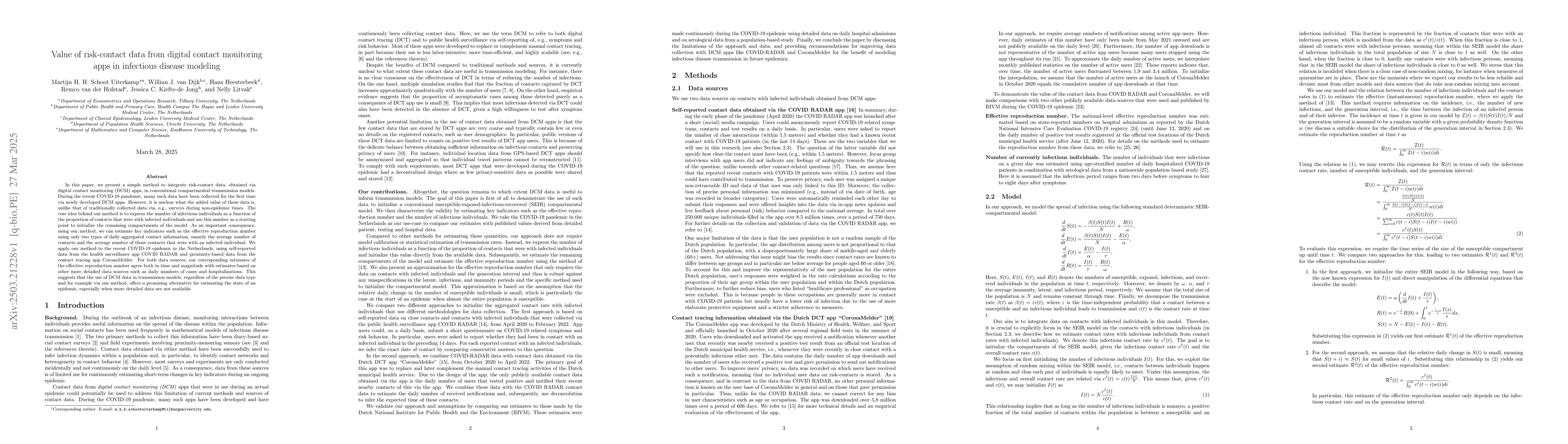 Thumbnail for Value of risk-contact data from digital contact monitoring apps in
  infectious disease modeling