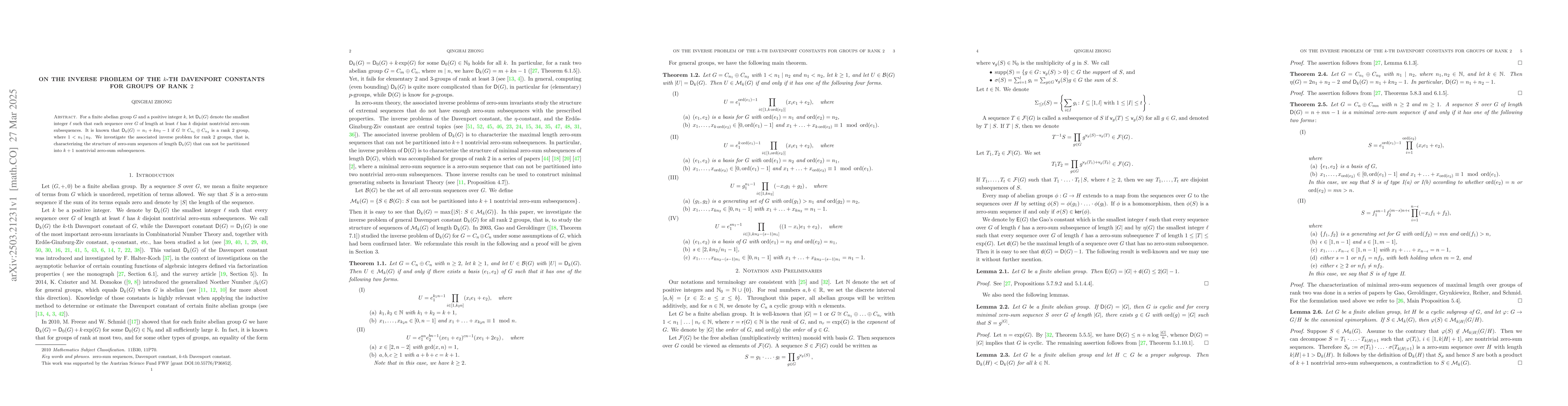 Thumbnail for On the inverse problem of the $k$-th Davenport constants for groups of
  rank $2$