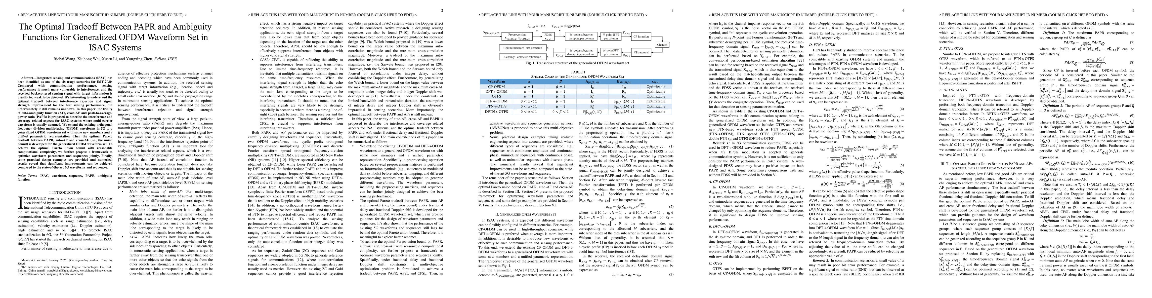 Thumbnail for The Optimal Tradeoff Between PAPR and Ambiguity Functions for
  Generalized OFDM Waveform Set in ISAC Systems