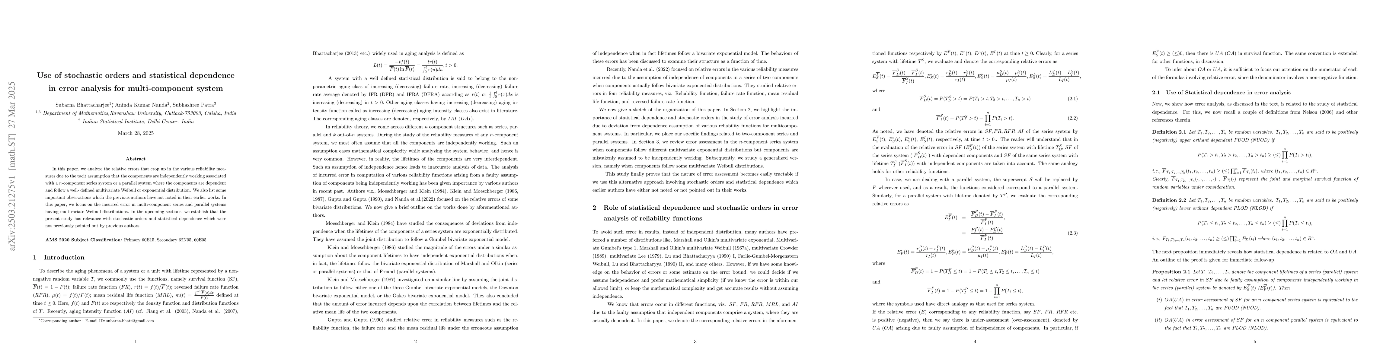 Thumbnail for Use of stochastic orders and statistical dependence in error analysis
  for multi-component system