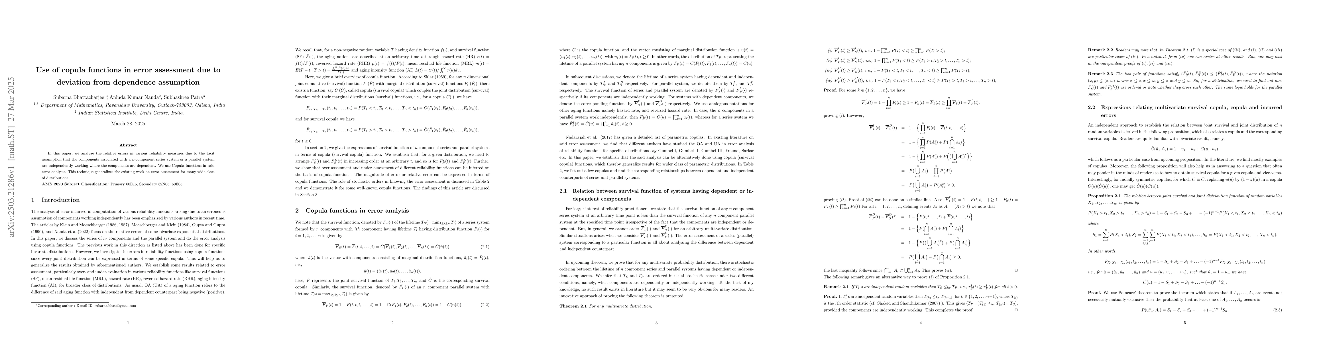 Thumbnail for Use of copula functions in error assessment due to deviation from
  dependence assumption