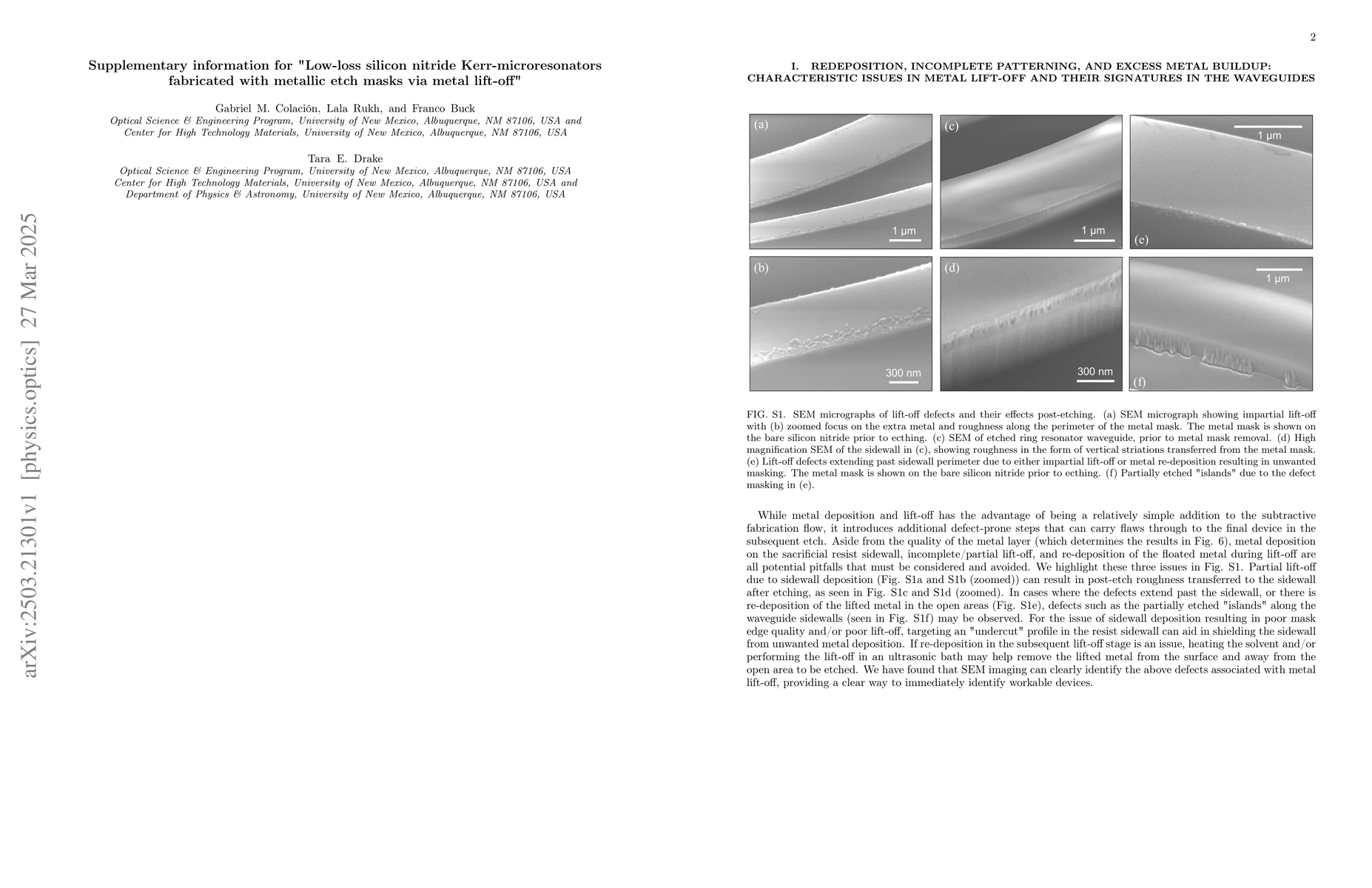 Thumbnail for Low-loss silicon nitride Kerr-microresonators fabricated with metallic
  etch masks via metal lift-off