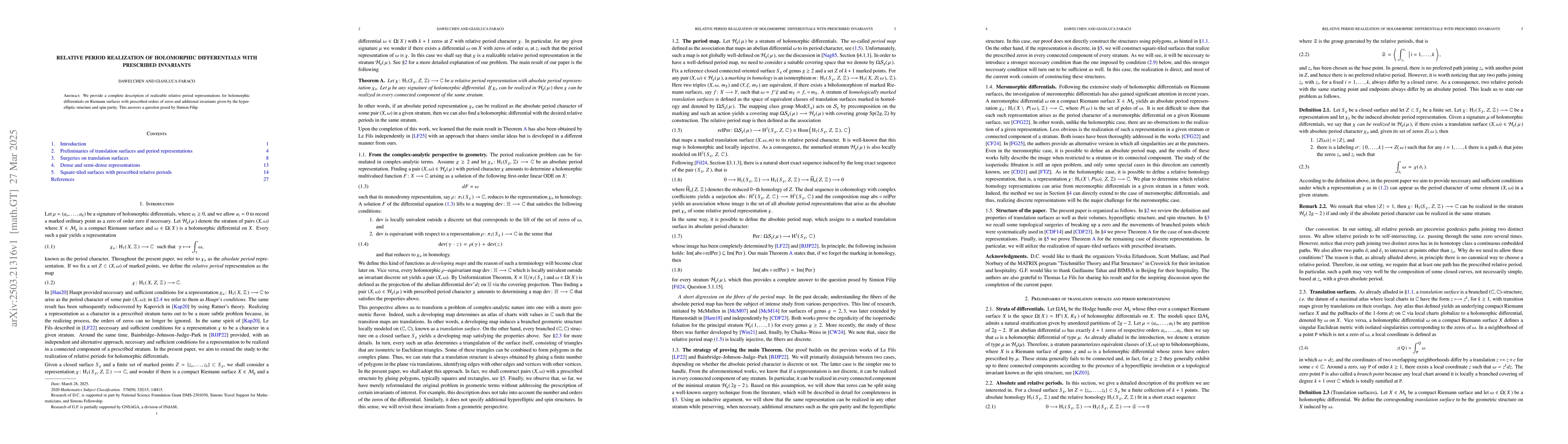 Thumbnail for Relative period realization of holomorphic differentials with prescribed
  invariants