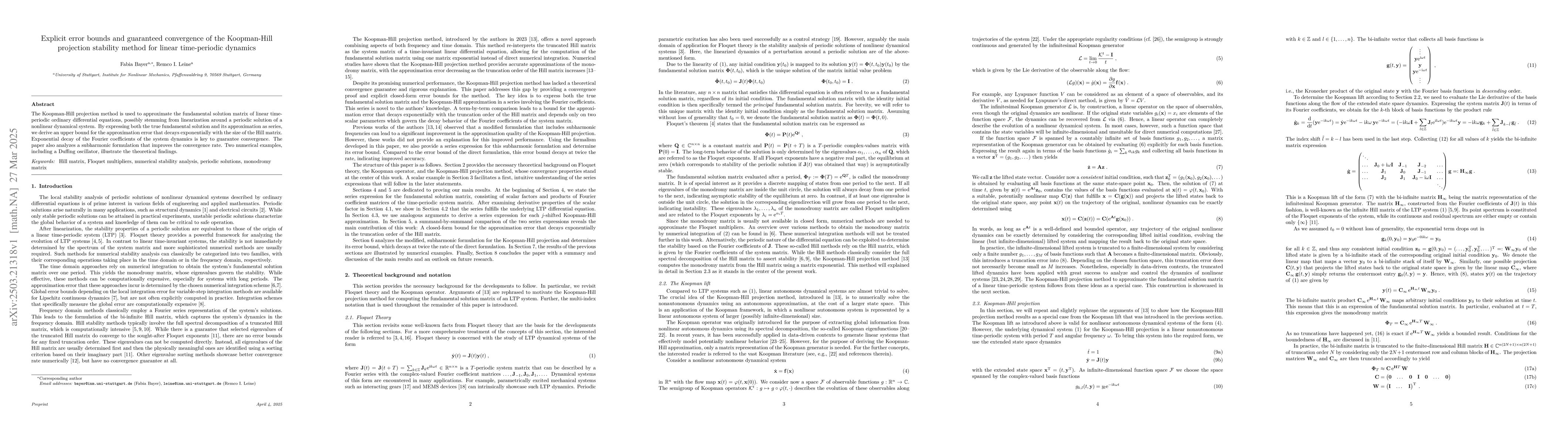 Thumbnail for Explicit error bounds and guaranteed convergence of the Koopman-Hill
  projection stability method for linear time-periodic dynamics