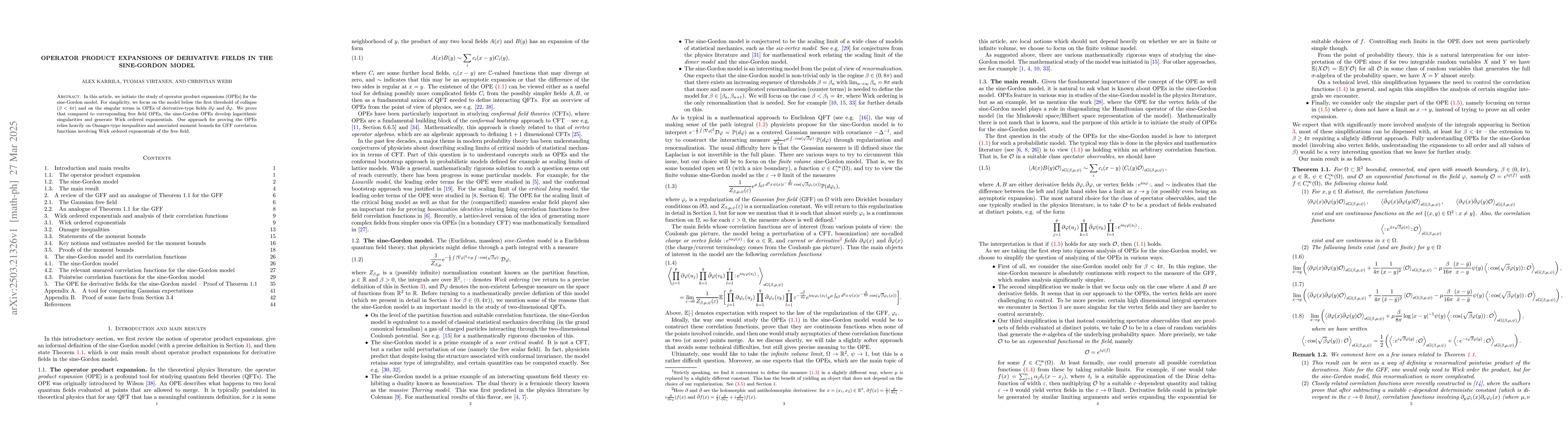 Thumbnail for Operator product expansions of derivative fields in the sine-Gordon
  model