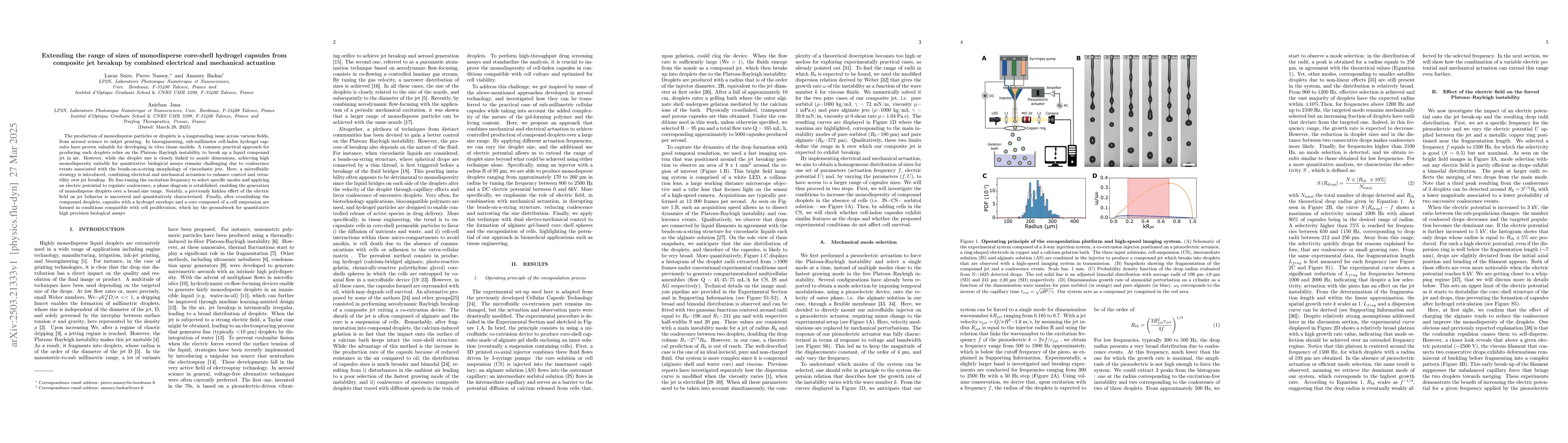Thumbnail for Extending the range of sizes of monodisperse core-shell hydrogel
  capsules from composite jet breakup by combined electrical and mechanical
  actuation