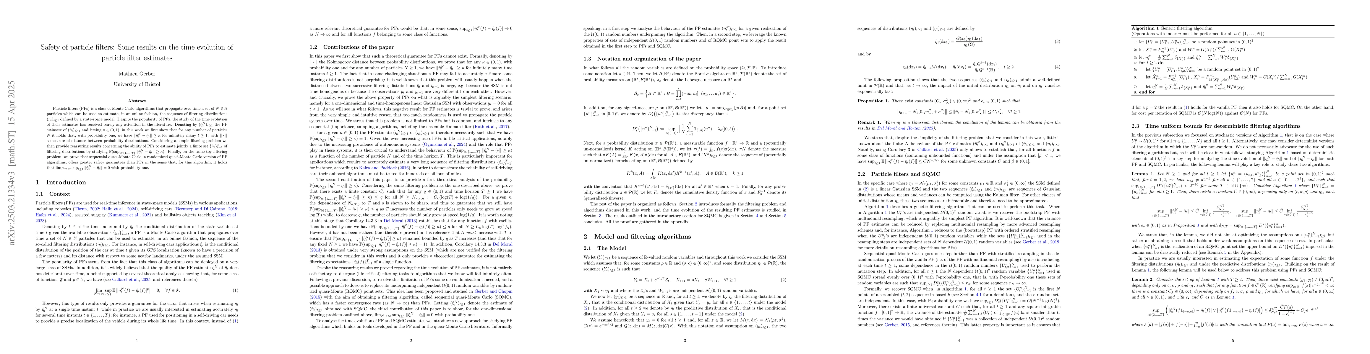 Thumbnail for Safety of particle filters: Some results on the time evolution of
  particle filter estimates