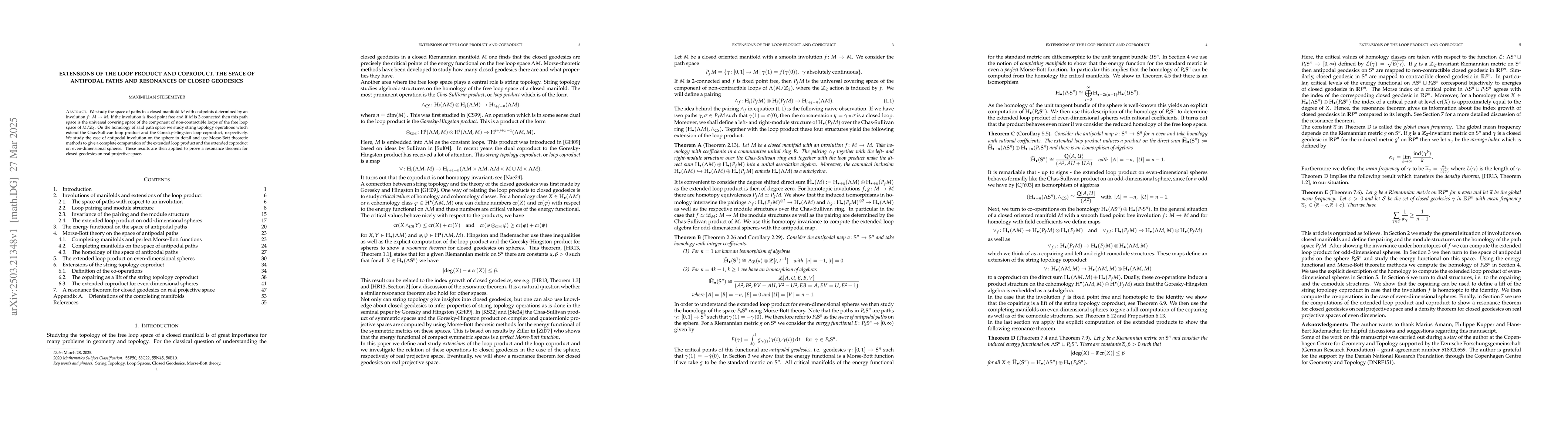 Thumbnail for Extensions of the loop product and coproduct, the space of antipodal
  paths and resonances of closed geodesics