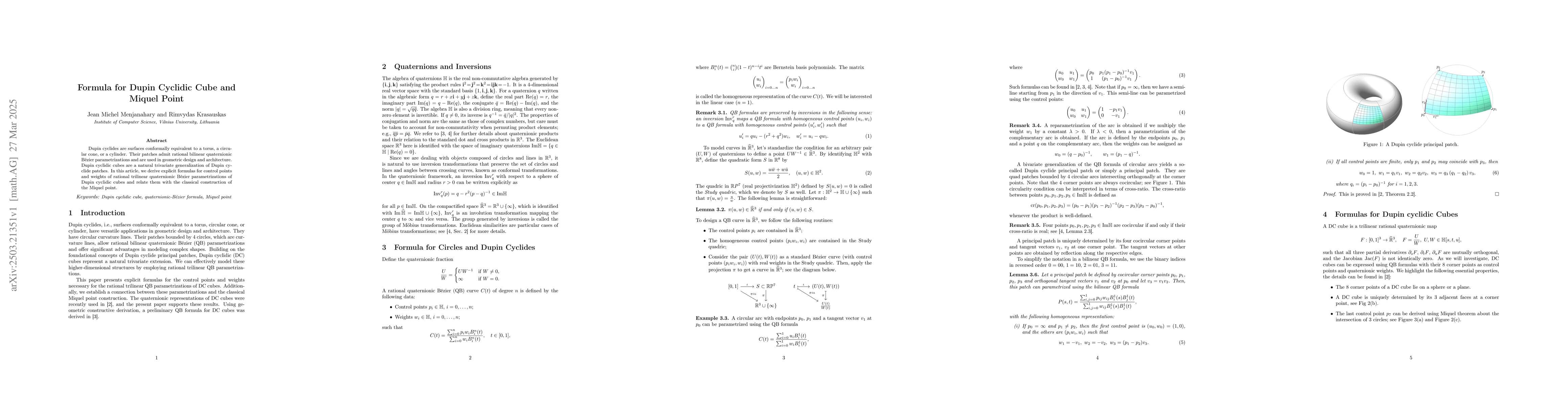 Thumbnail for Formula for Dupin Cyclidic Cube and Miquel Point