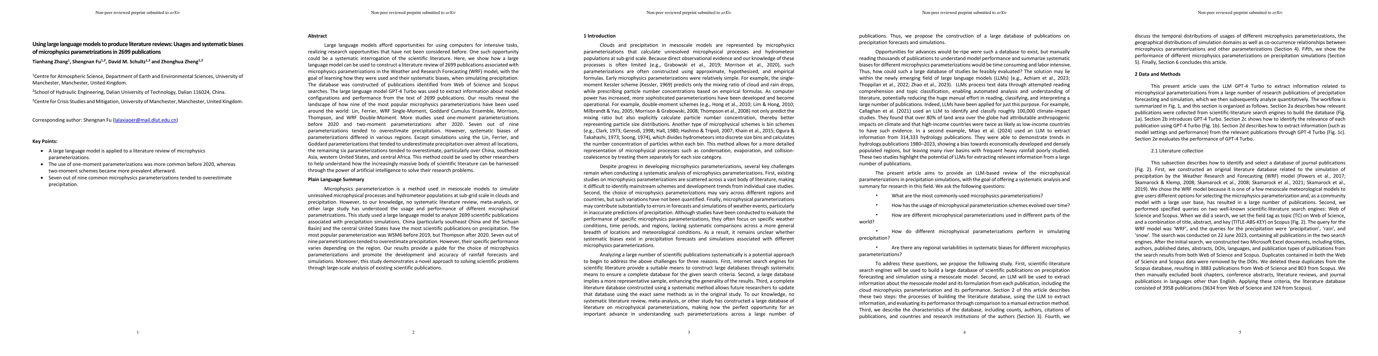 Thumbnail for Using large language models to produce literature reviews: Usages and
  systematic biases of microphysics parametrizations in 2699 publications