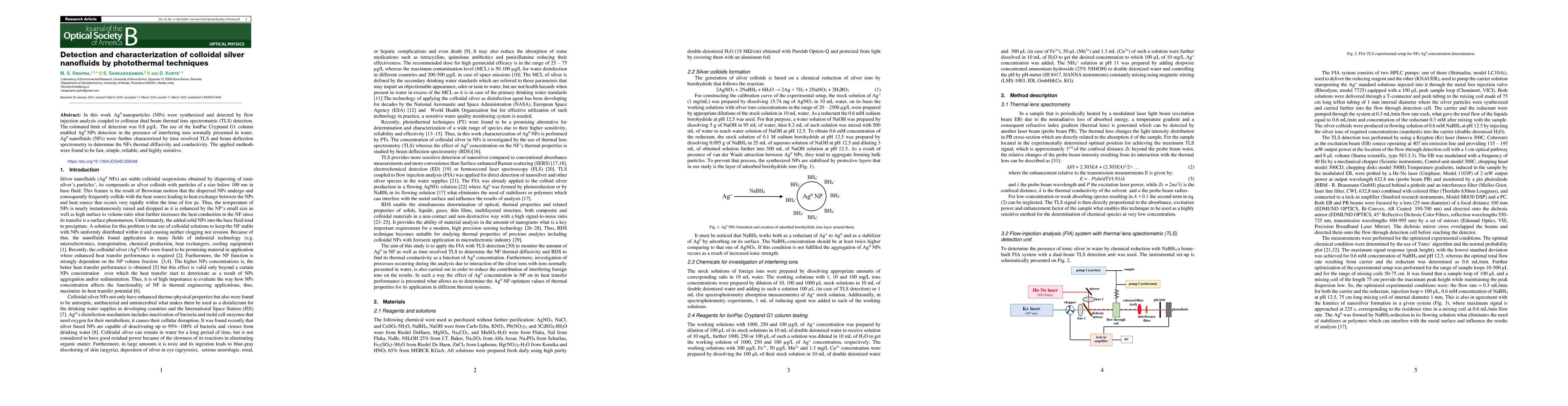 Thumbnail for Detection and characterization of colloidal silver nanofluids by
  photothermal techniques