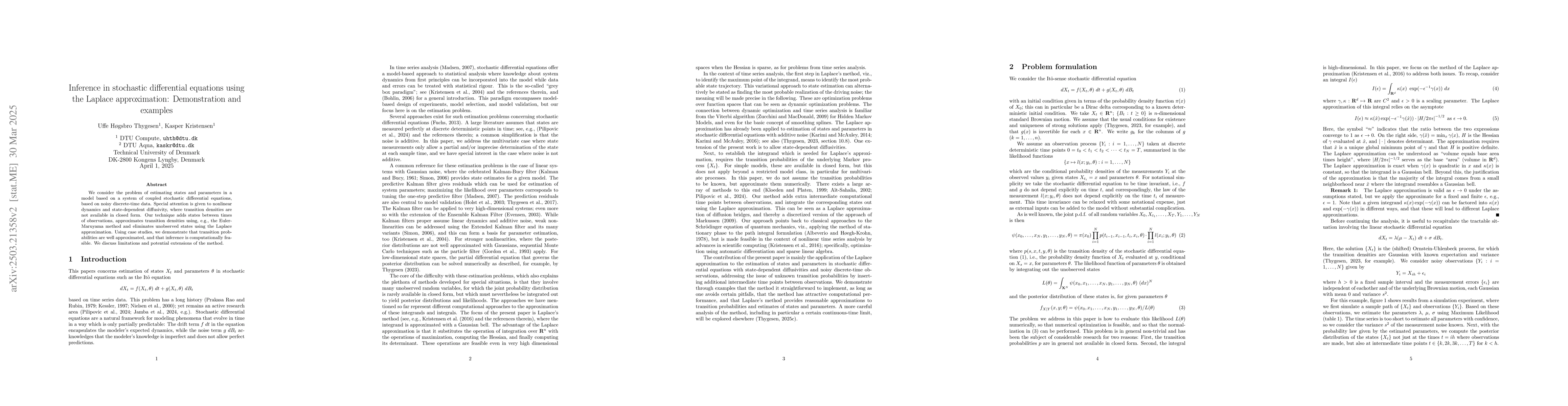 Thumbnail for Inference in stochastic differential equations using the Laplace
  approximation: Demonstration and examples
