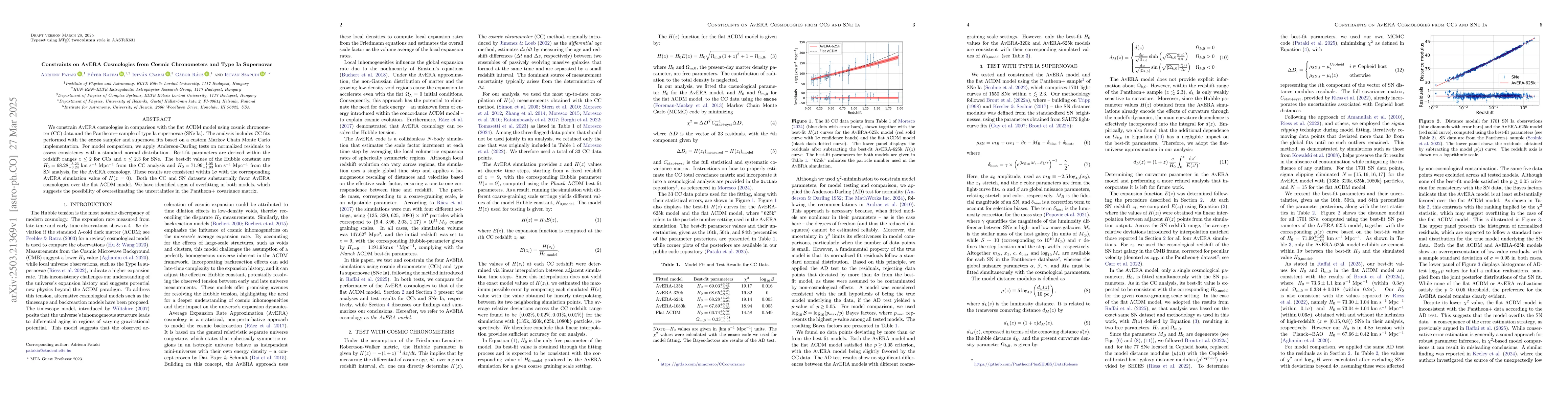 Thumbnail for Constraints on AvERA Cosmologies from Cosmic Chronometers and Type Ia
  Supernovae