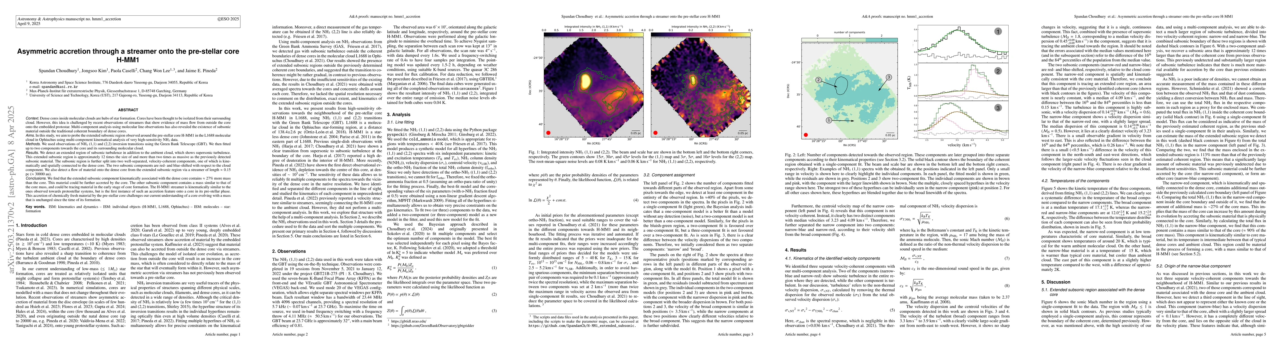 Thumbnail for Asymmetric accretion through a streamer onto the pre-stellar core H-MM1