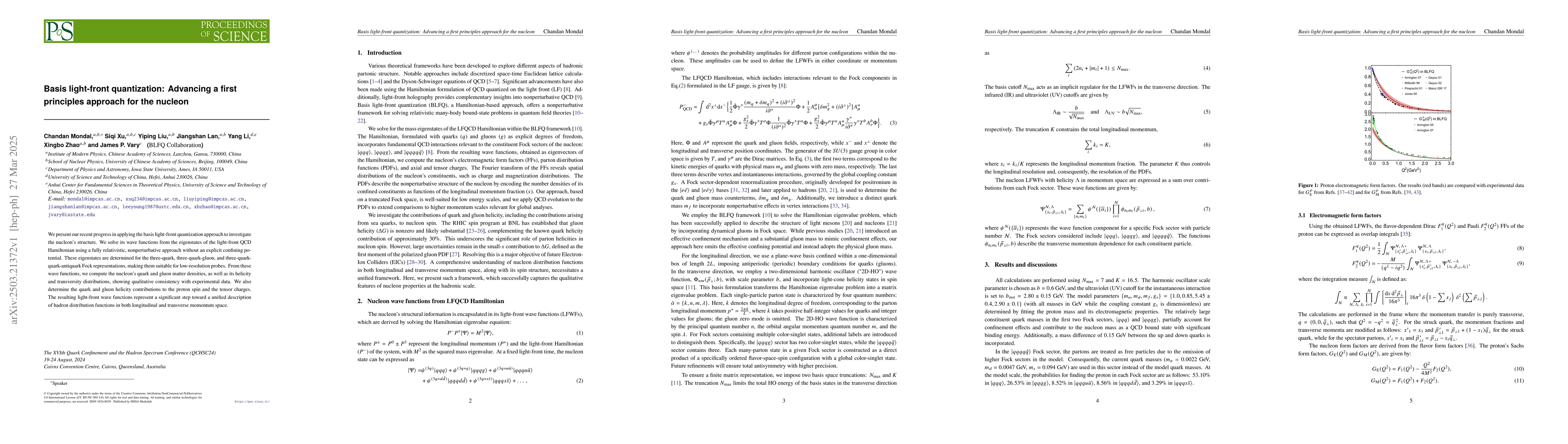Thumbnail for Basis light-front quantization: Advancing a first principles approach
  for the nucleon
