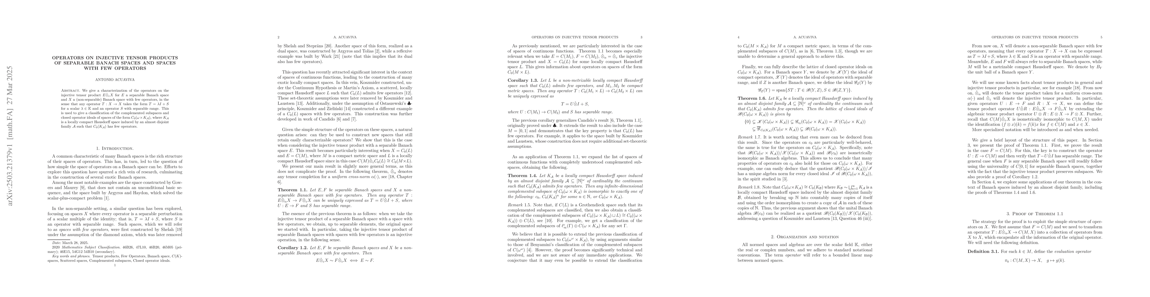 Thumbnail for Operators on injective tensor products of separable Banach spaces and
  spaces with few operators