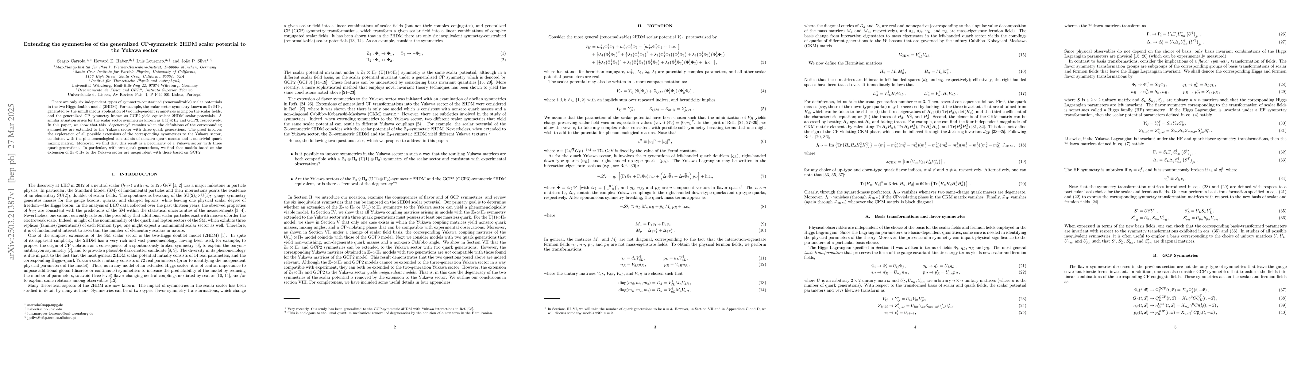 Thumbnail for Extending the symmetries of the generalized CP-symmetric 2HDM scalar
  potential to the Yukawa sector