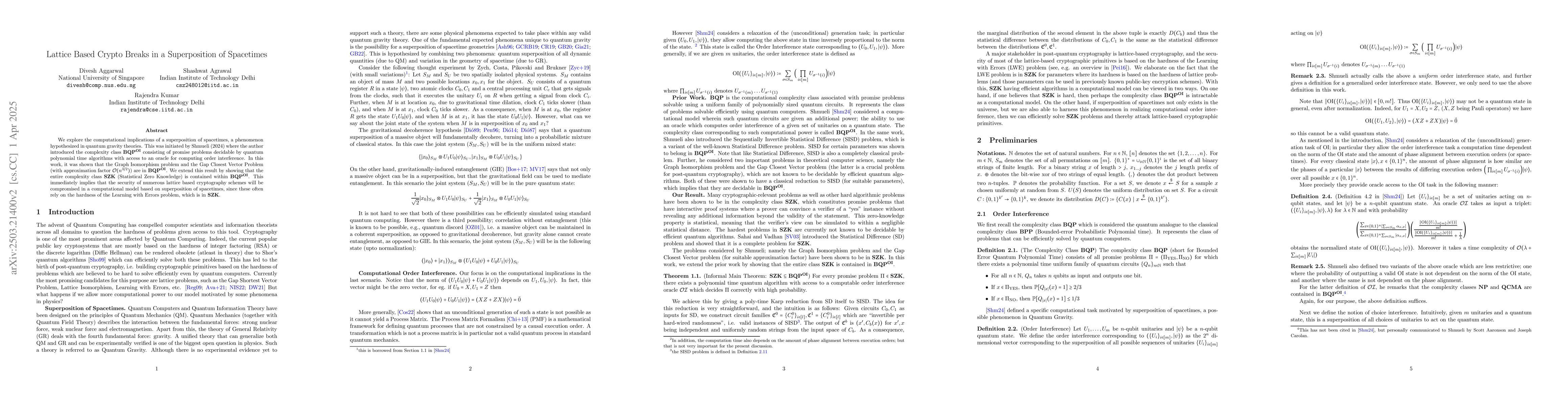 Thumbnail for Lattice Based Crypto breaks in a Superposition of Spacetimes