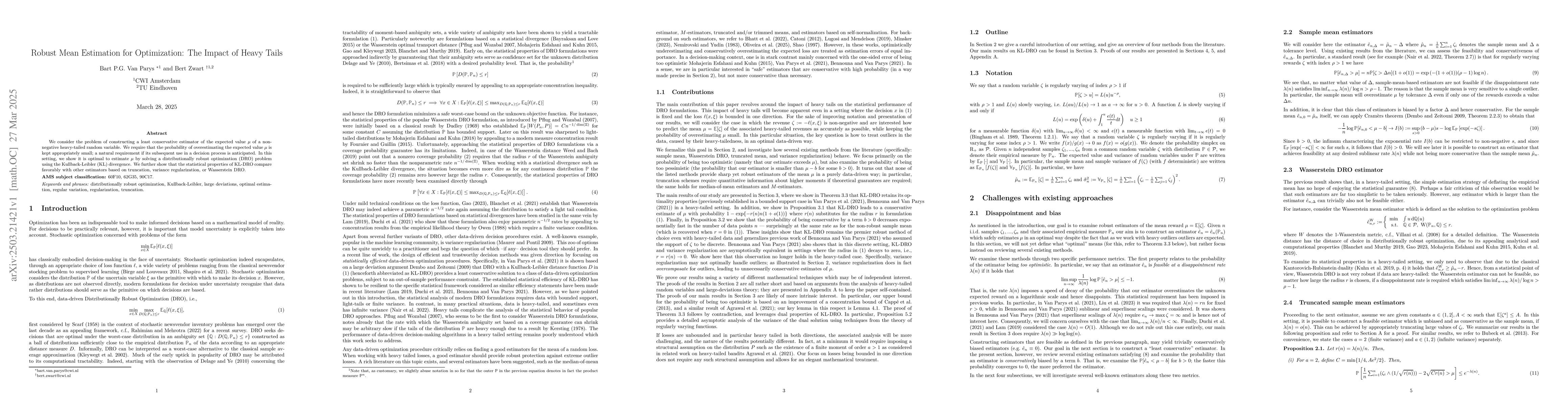 Thumbnail for Robust Mean Estimation for Optimization: The Impact of Heavy Tails