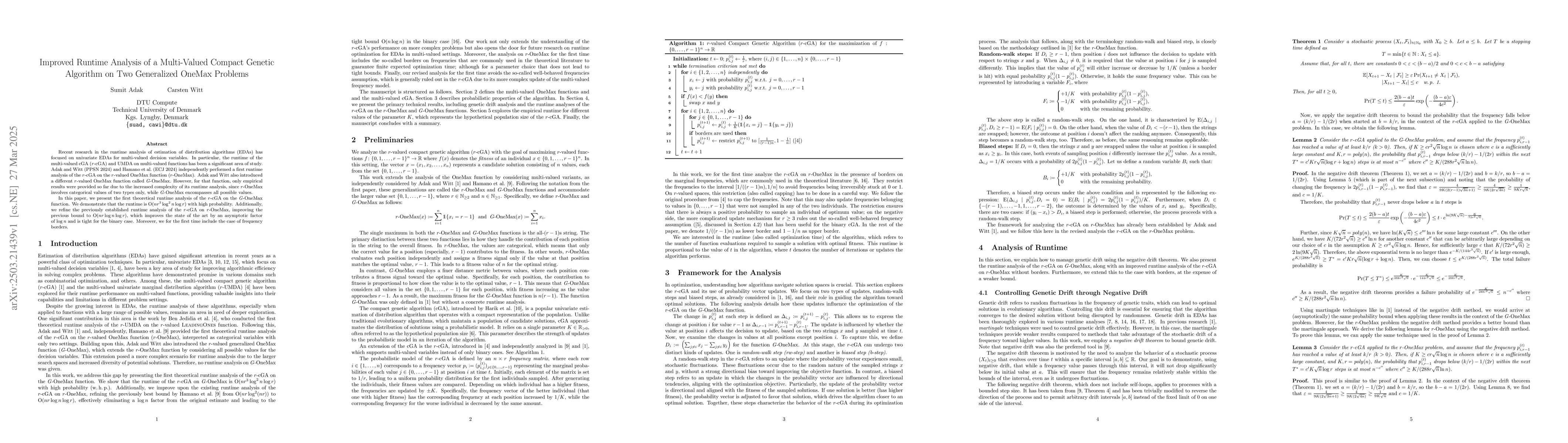 Thumbnail for Improved Runtime Analysis of a Multi-Valued Compact Genetic Algorithm on
  Two Generalized OneMax Problems