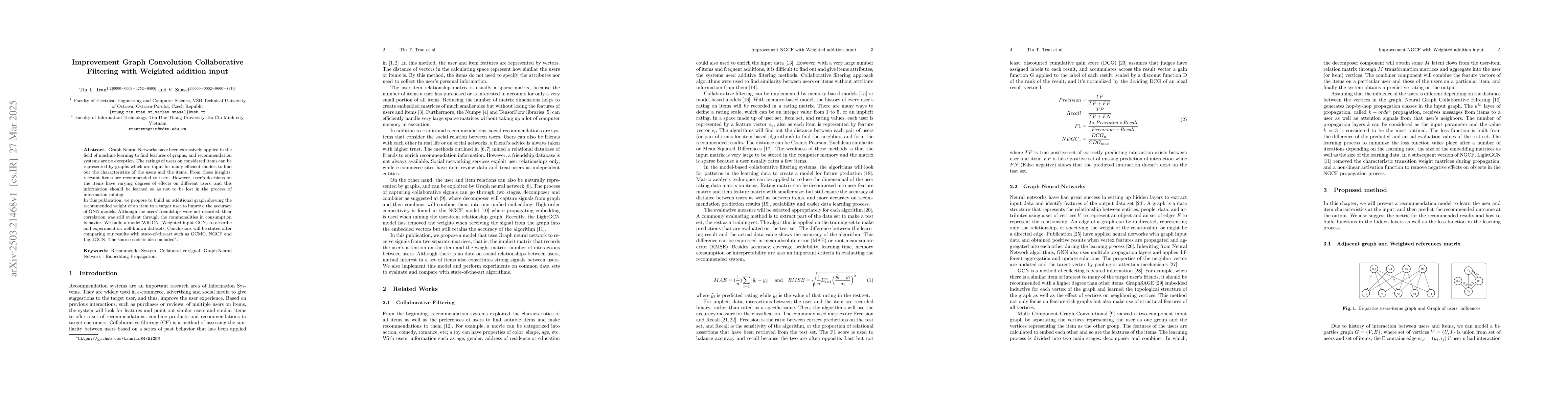 Thumbnail for Improvement Graph Convolution Collaborative Filtering with Weighted
  addition input