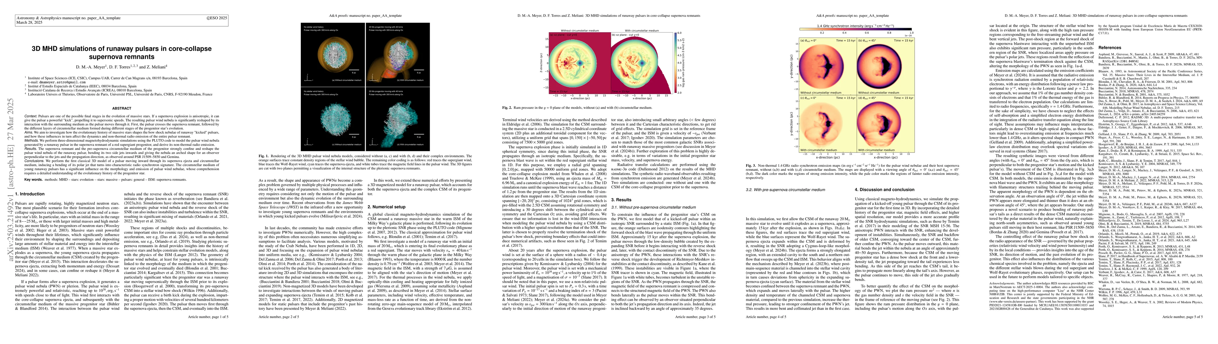 Thumbnail for 3D MHD simulations of runaway pulsars in core collapse supernova
  remnants