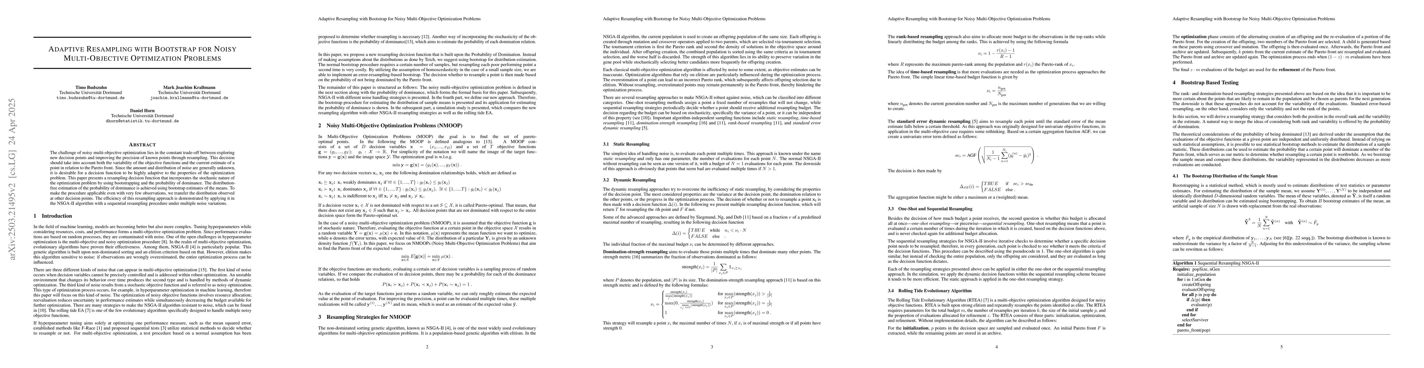 Thumbnail for Adaptive Resampling with Bootstrap for Noisy Multi-Objective
  Optimization Problems