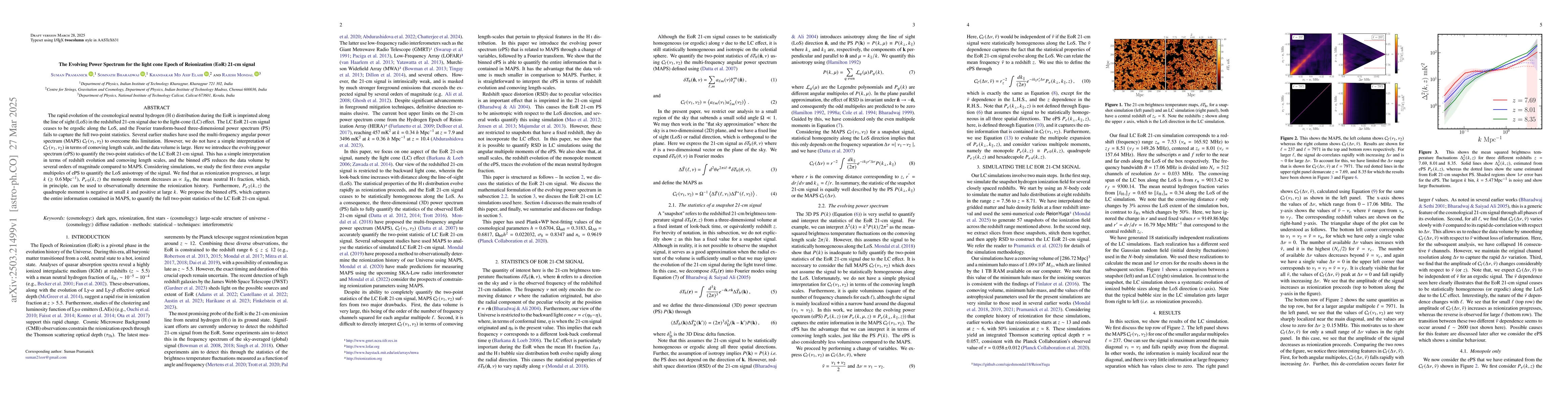 Thumbnail for The Evolving Power Spectrum for the light cone Epoch of Reionization
  (EoR) 21-cm signal