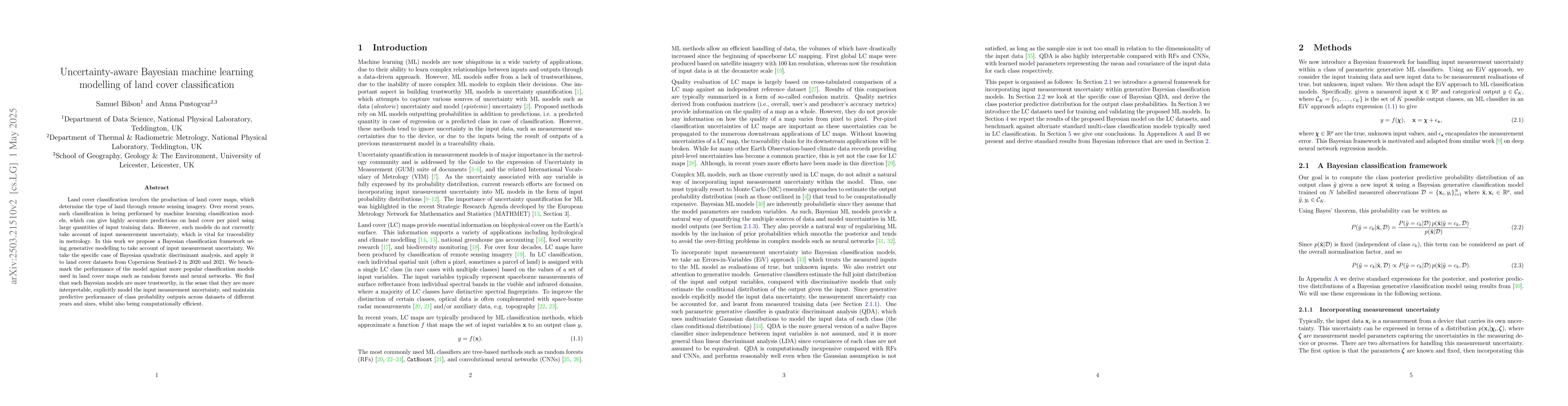 Thumbnail for Uncertainty-aware Bayesian machine learning modelling of land cover
  classification