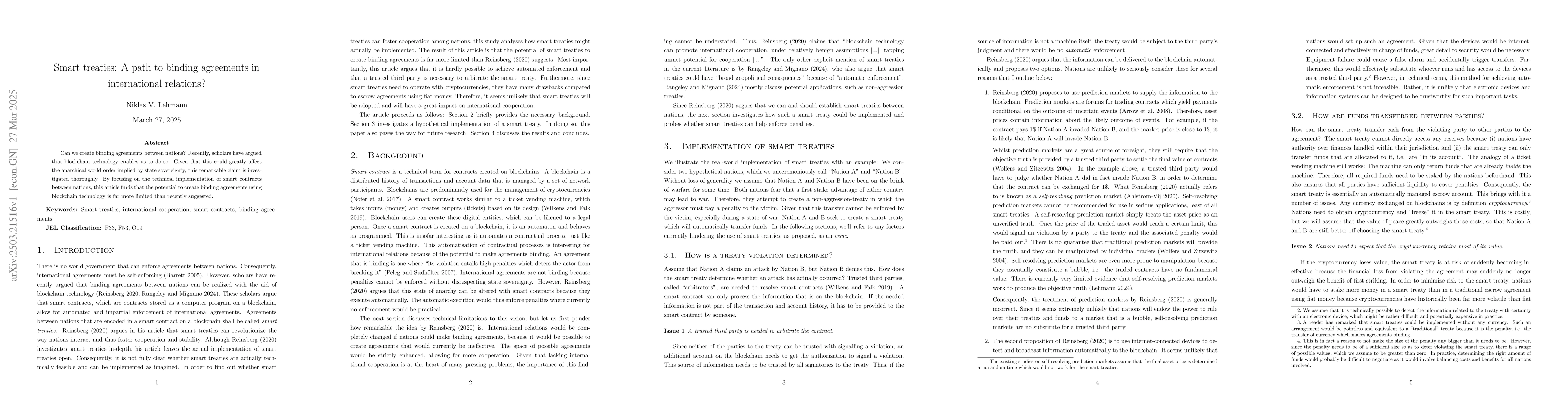 Thumbnail for Smart treaties: A path to binding agreements in international relations?