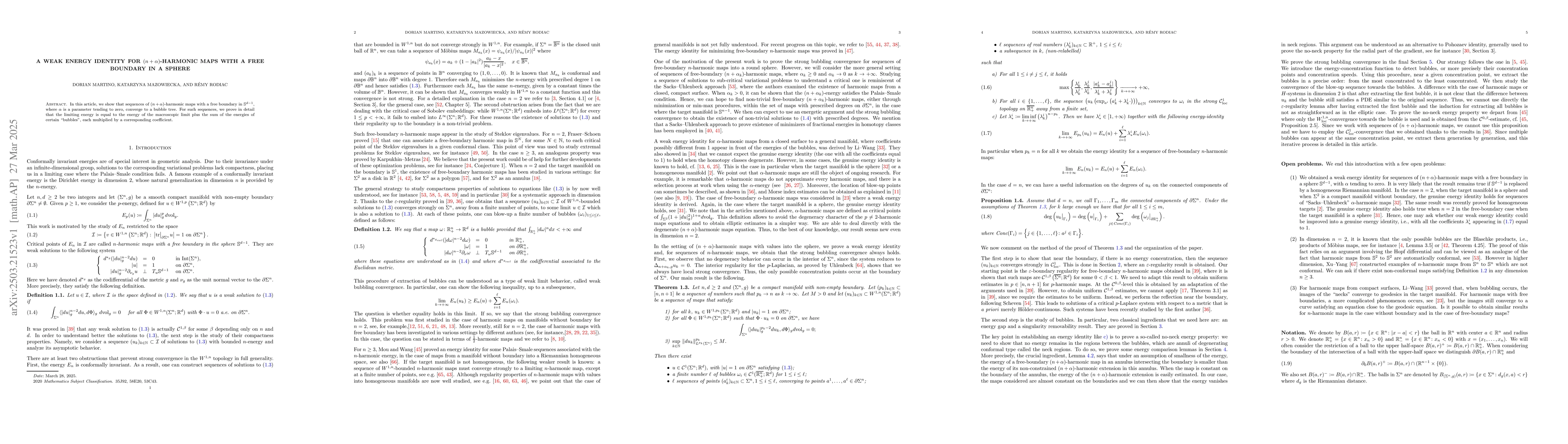 Thumbnail for A weak energy identity for $(n+α)$-harmonic maps with a free
  boundary in a sphere