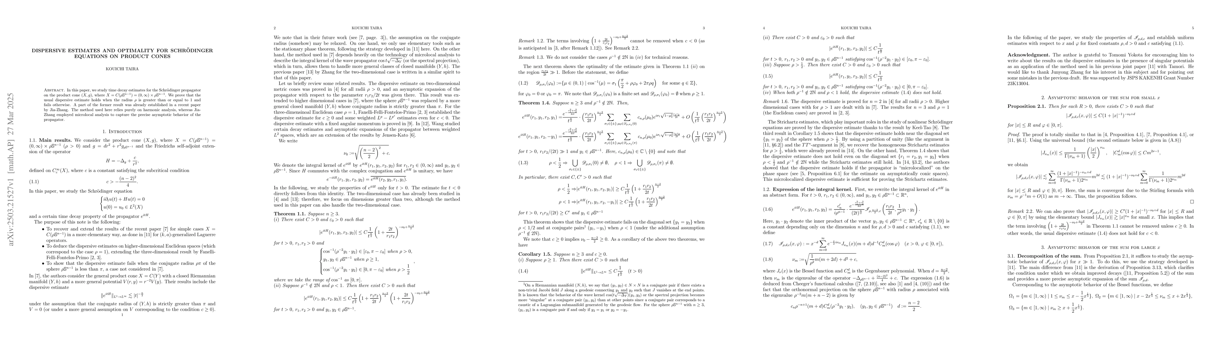 Thumbnail for Dispersive estimates and optimality for Schrödinger equations on
  product cones