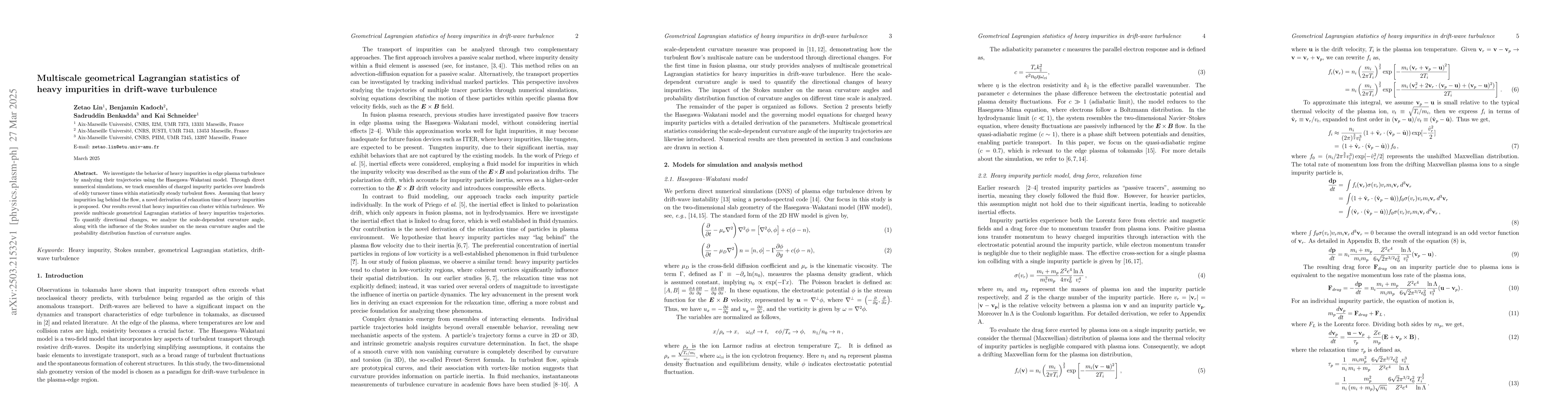 Thumbnail for Multiscale geometrical Lagrangian statistics of heavy impurities in
  drift-wave turbulence