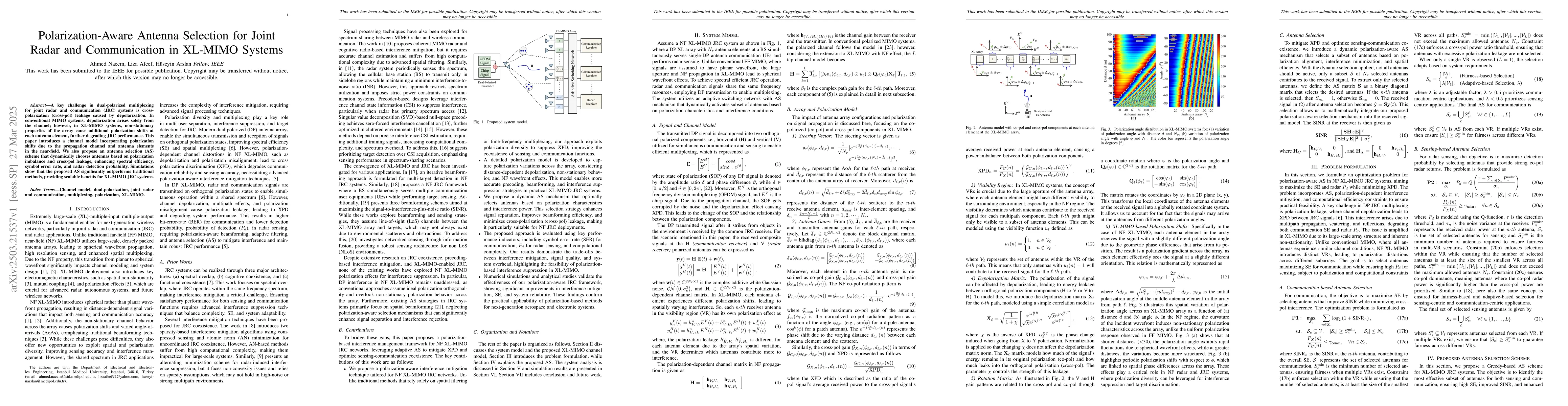 Thumbnail for Polarization-Aware Antenna Selection for Joint Radar and Communication
  in XL-MIMO Systems