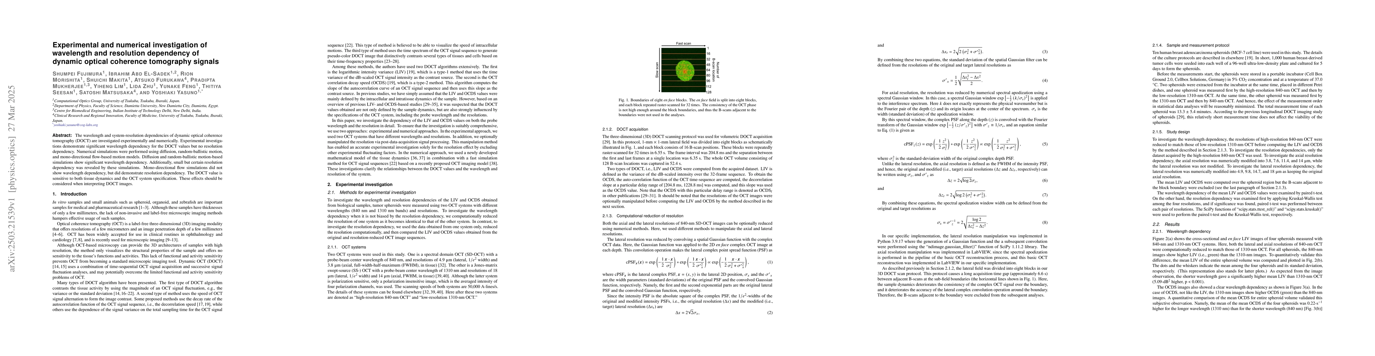 Thumbnail for Experimental and numerical investigation of wavelength and resolution
  dependency of dynamic optical coherence tomography signals