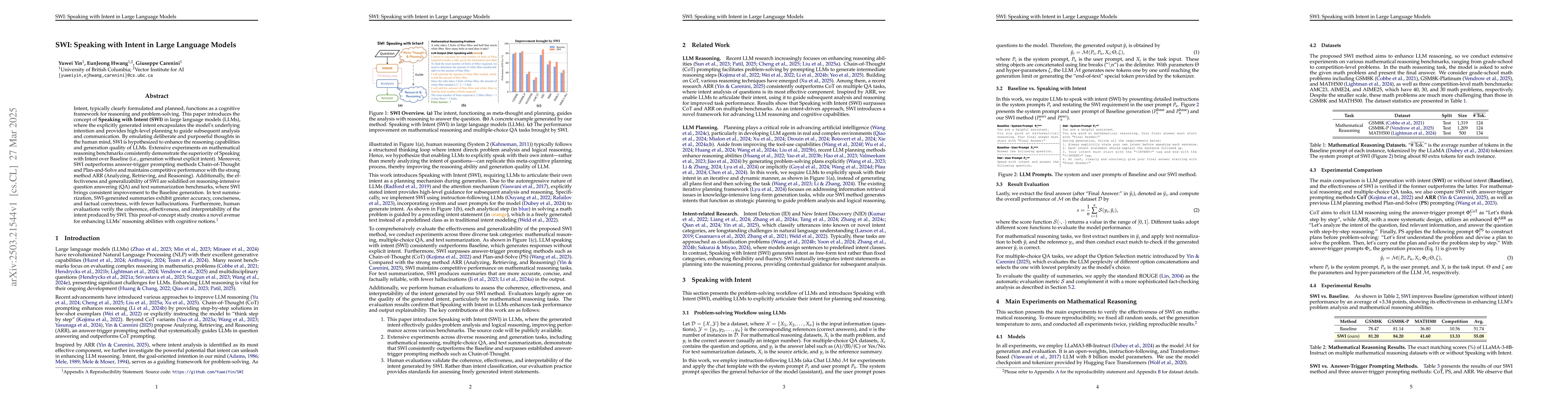 Thumbnail for SWI: Speaking with Intent in Large Language Models