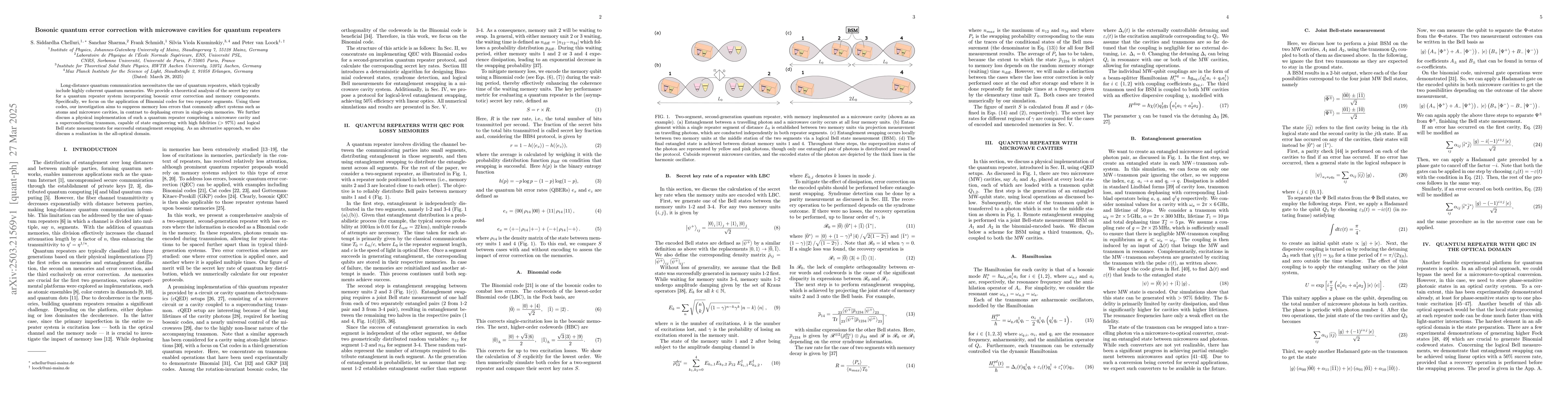 Thumbnail for Bosonic quantum error correction with microwave cavities for quantum
  repeaters