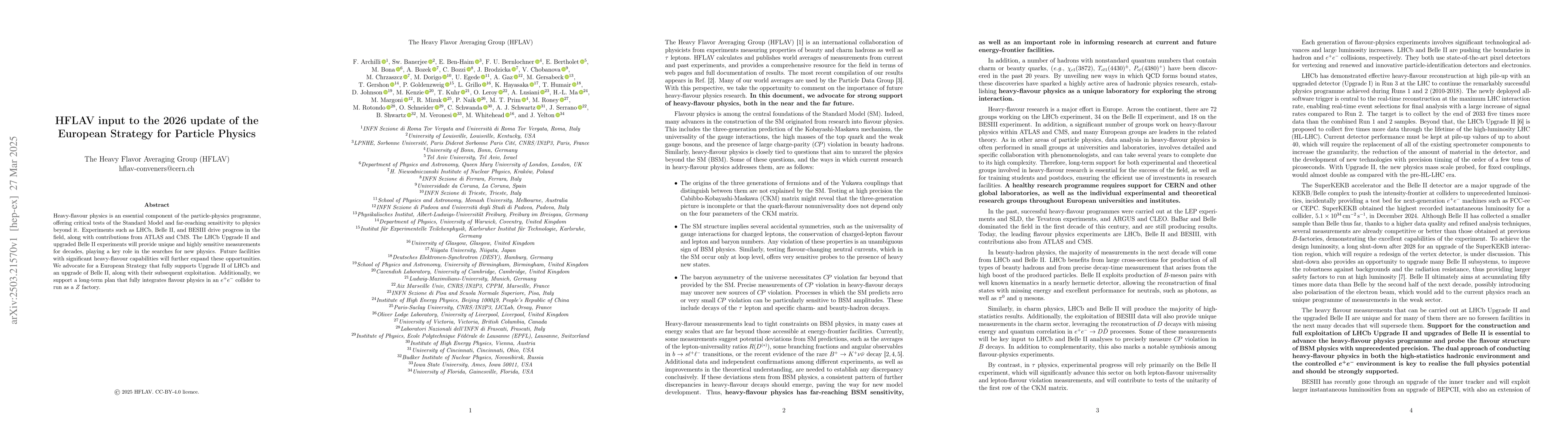 Thumbnail for HFLAV input to the 2026 update of the European Strategy for Particle
  Physics