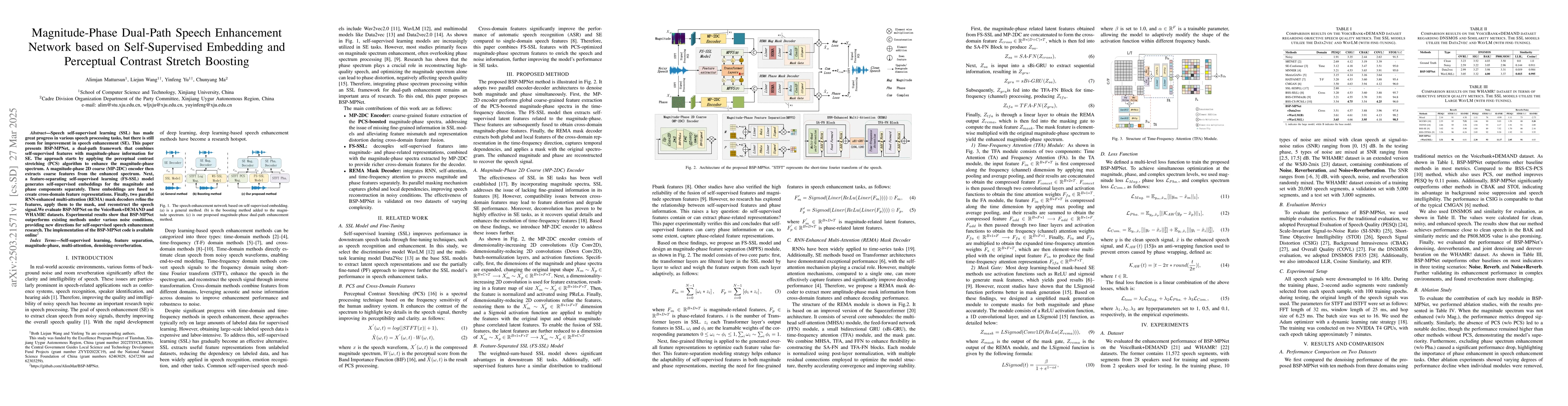 Thumbnail for Magnitude-Phase Dual-Path Speech Enhancement Network based on
  Self-Supervised Embedding and Perceptual Contrast Stretch Boosting