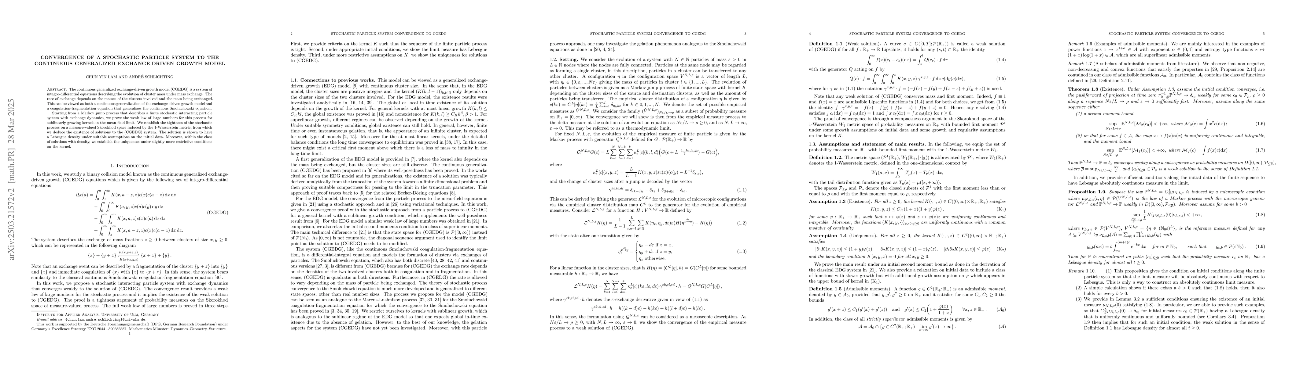 Thumbnail for Convergence of a Stochastic Particle System to the Continuous
  Generalized Exchange-Driven Growth Model