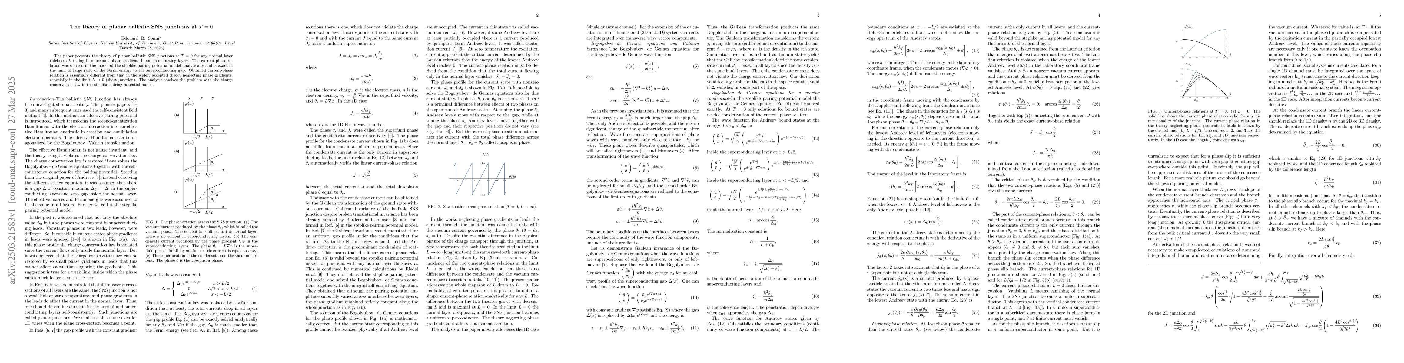 Thumbnail for The theory of planar ballistic SNS junctions at $T=0$