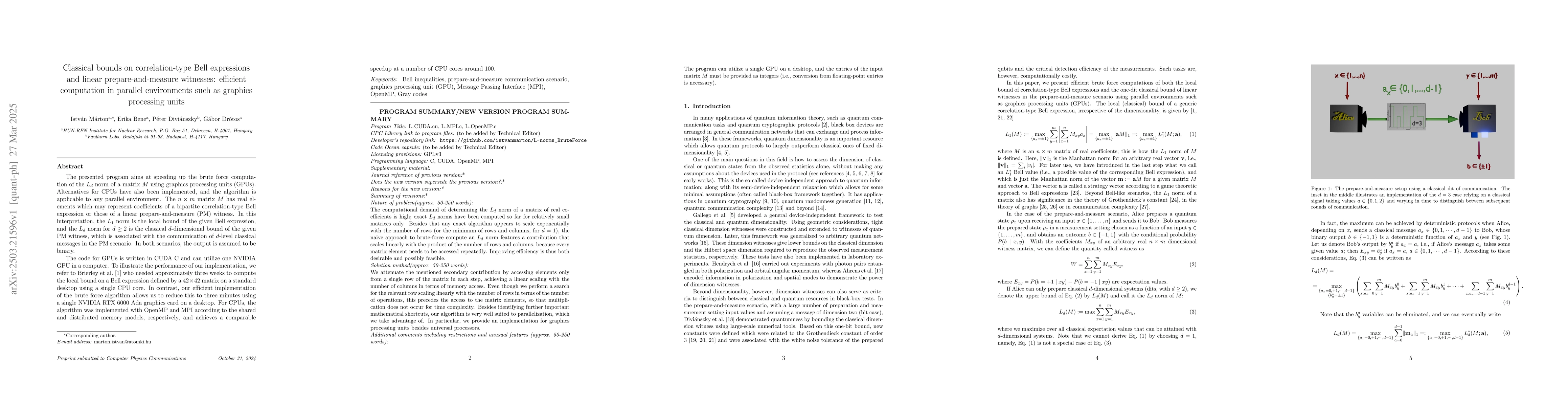 Thumbnail for Classical bounds on correlation-type Bell expressions and linear
  prepare-and-measure witnesses: efficient computation in parallel environments
  such as graphics processing units