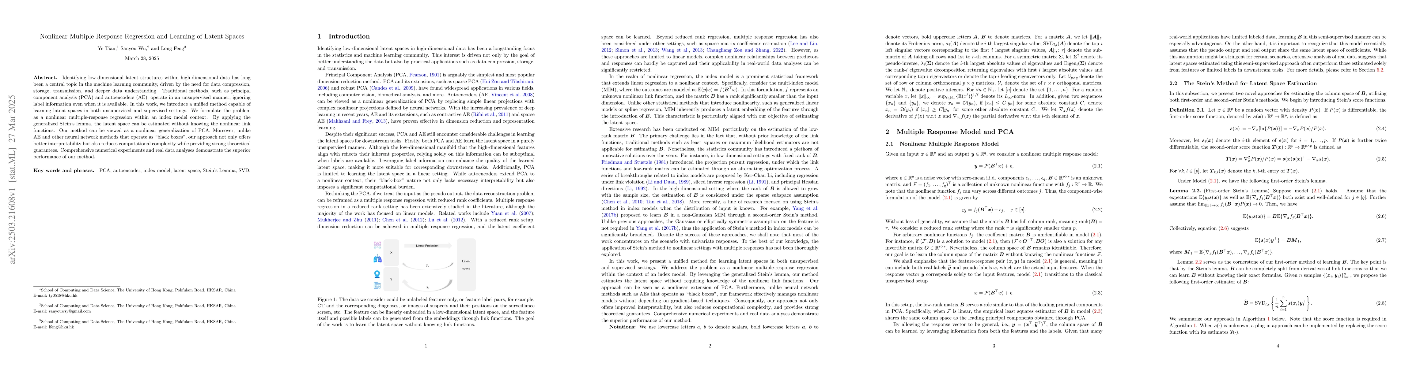 Thumbnail for Nonlinear Multiple Response Regression and Learning of Latent Spaces