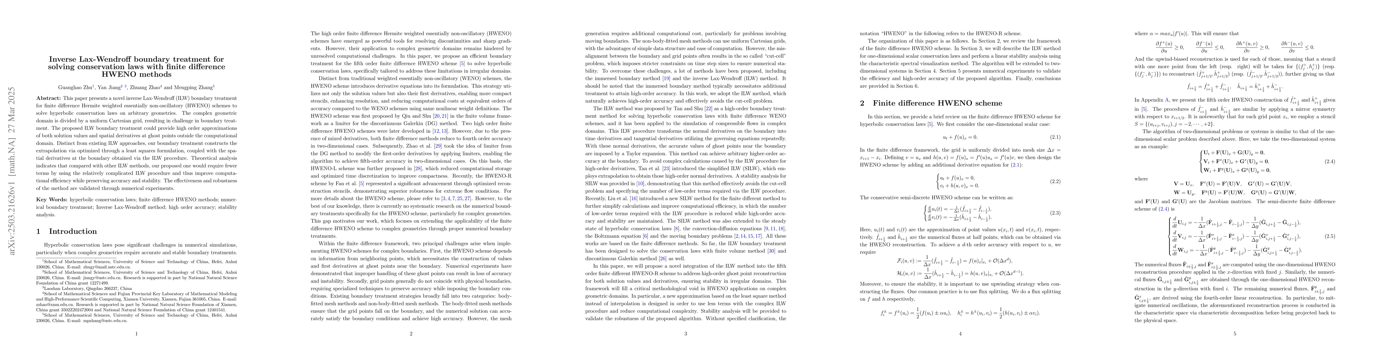 Thumbnail for Inverse Lax-Wendroff boundary treatment for solving conservation laws
  with finite difference HWENO methods