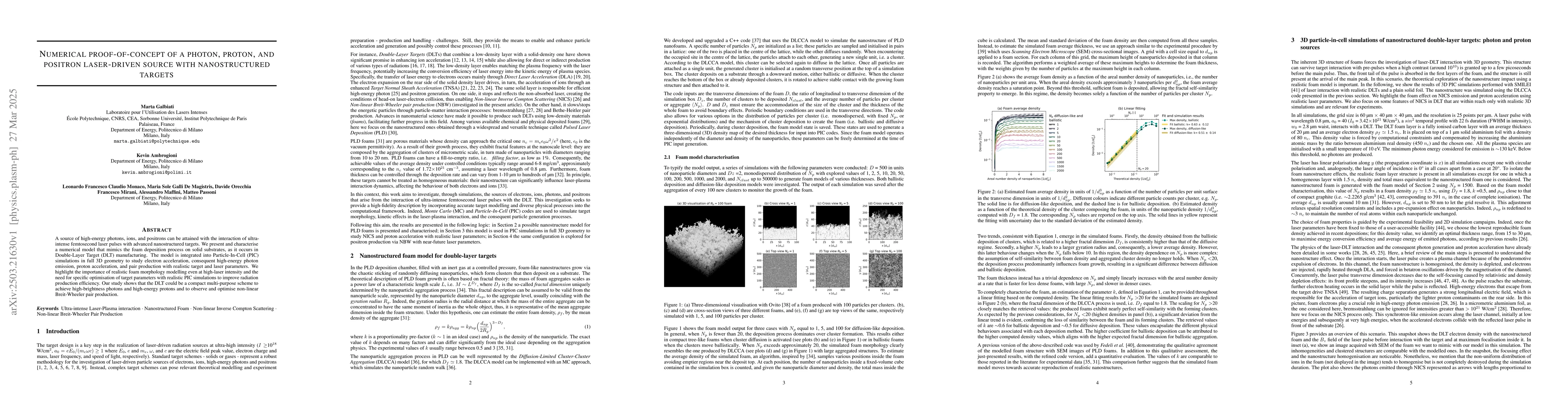 Thumbnail for Numerical proof-of-concept of a photon, proton, and positron
  laser-driven source with nanostructured targets