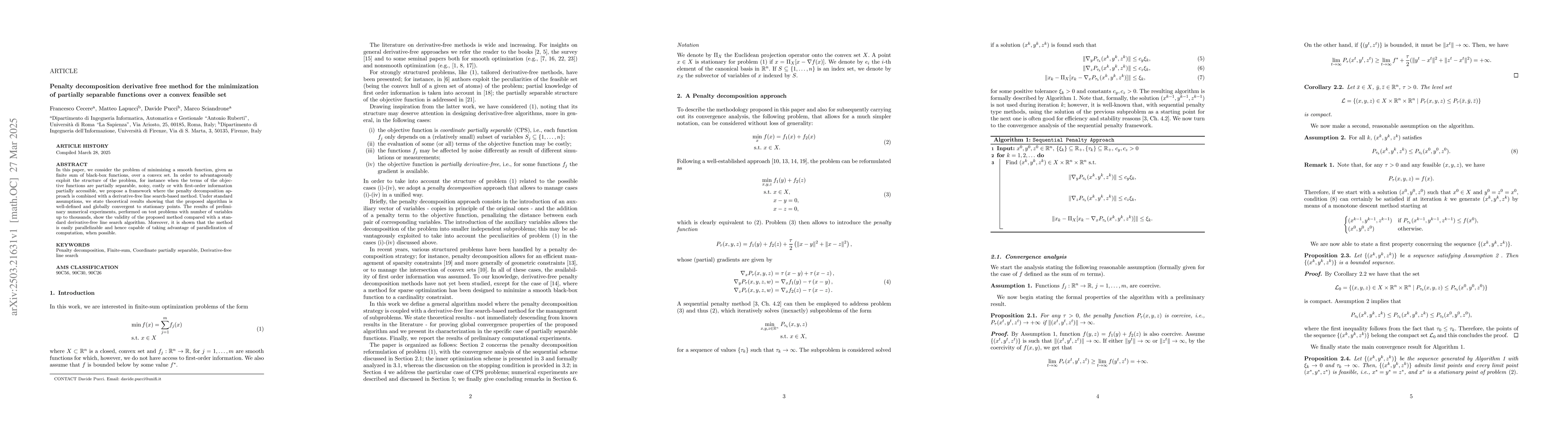 Thumbnail for Penalty decomposition derivative free method for the minimization of
  partially separable functions over a convex feasible set