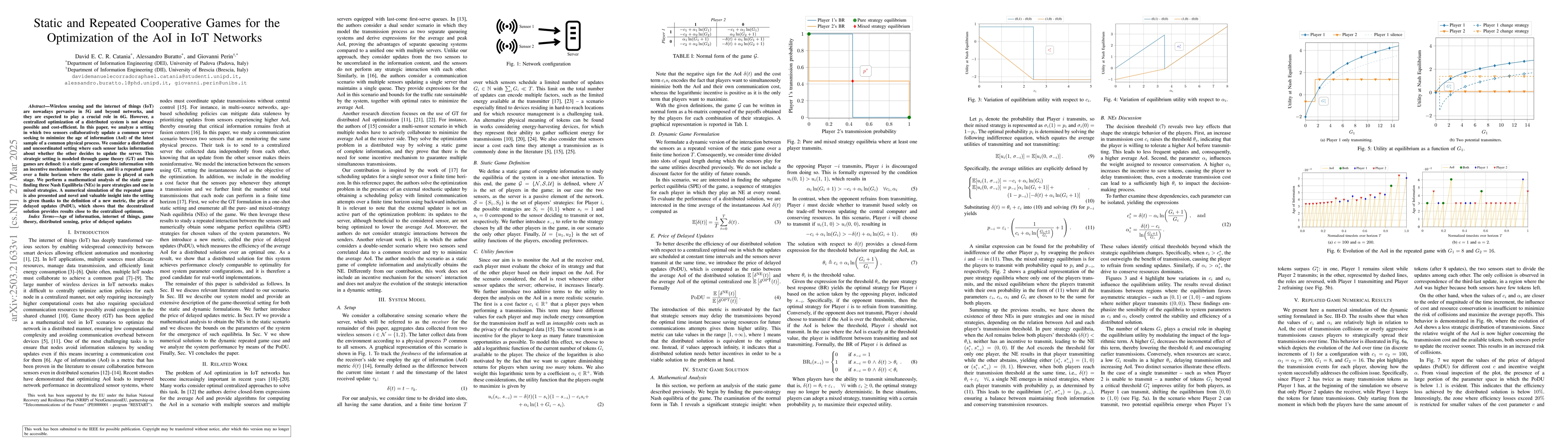 Thumbnail for Static and Repeated Cooperative Games for the Optimization of the AoI in
  IoT Networks