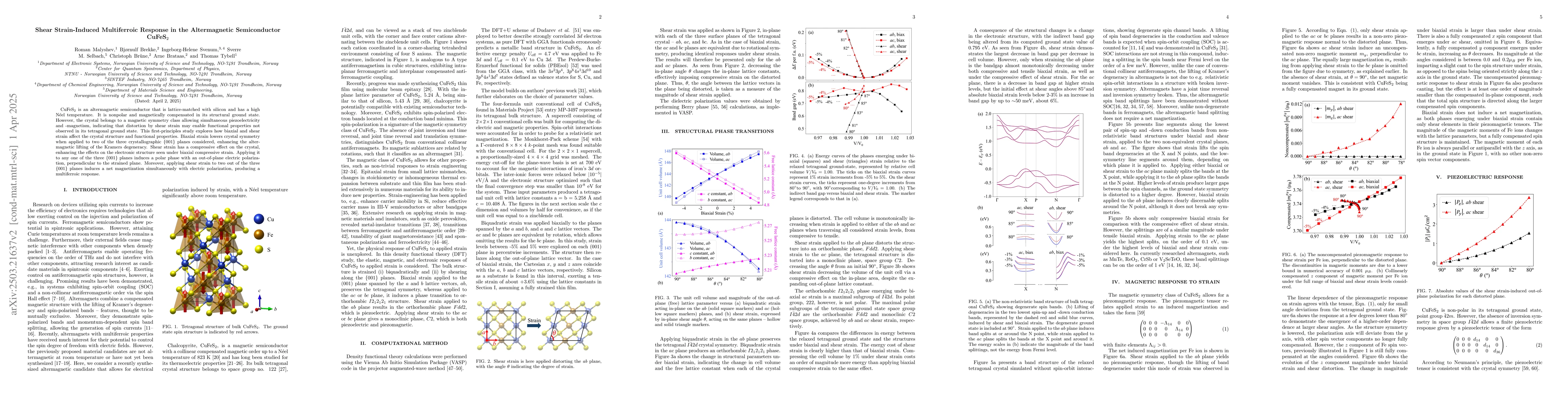 Thumbnail for Shear Strain-Induced Multiferroic Response in the Altermagnetic
  Semiconductor CuFeS$_2$